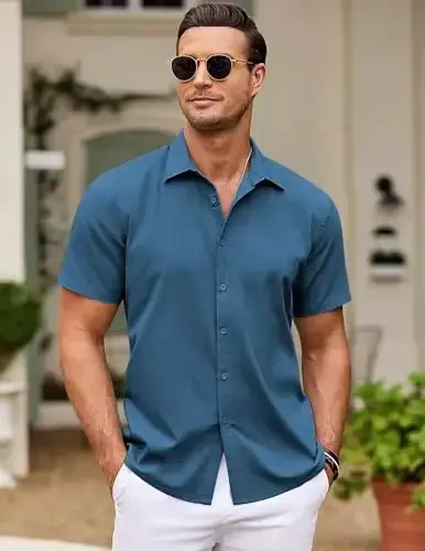 COOFANDY Men's Cuban Guayabera Shirt Short Sleeve Button Down Shirts Casual Summer Beach Shirts - MODAZONE (1)