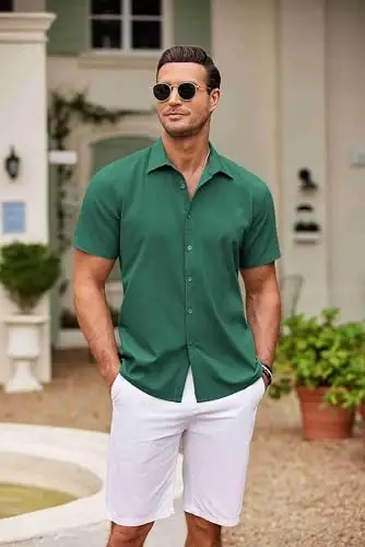 COOFANDY Men's Cuban Guayabera Shirt Short Sleeve Button Down Shirts Casual Summer Beach Shirts - 2