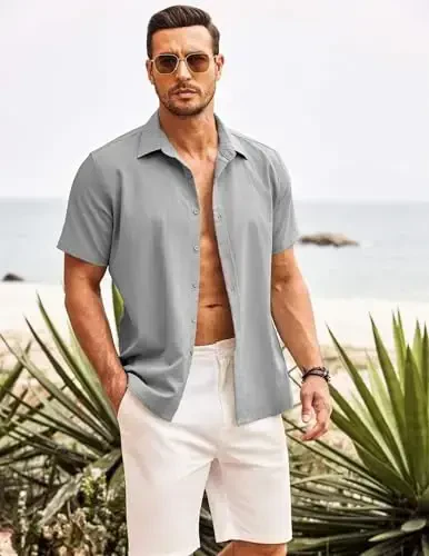 COOFANDY Men's Cuban Guayabera Shirt Short Sleeve Button Down Shirts Casual Summer Beach Shirts - 11