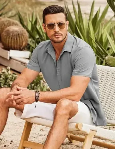 COOFANDY Men's Cuban Guayabera Shirt Short Sleeve Button Down Shirts Casual Summer Beach Shirts - 10