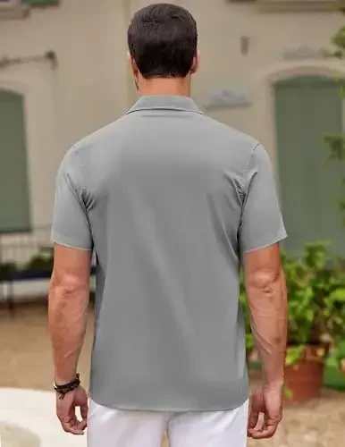 COOFANDY Men's Cuban Guayabera Shirt Short Sleeve Button Down Shirts Casual Summer Beach Shirts - 8