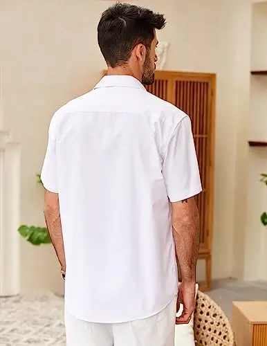 COOFANDY Mens Cuban Guayabera Shirt Short Sleeve Linen Button Down Shirts Casual Summer Beach Tops - 3