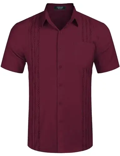 COOFANDY Mens Cuban Guayabera Shirt Short Sleeve Linen Button Down Shirts Casual Summer Beach Tops - 4