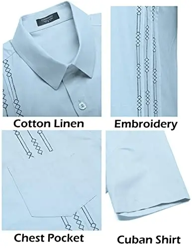 COOFANDY Mens Cuban Guayabera Shirt Short Sleeve Linen Button Down Shirts Casual Summer Beach Tops - 5