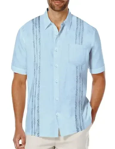 COOFANDY Mens Cuban Guayabera Shirt Short Sleeve Linen Button Down Shirts Casual Summer Beach Tops - 1