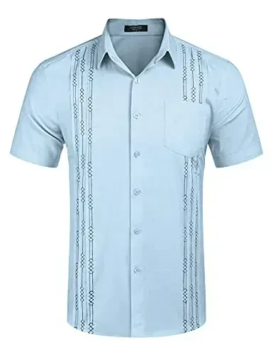 COOFANDY Mens Cuban Guayabera Shirt Short Sleeve Linen Button Down Shirts Casual Summer Beach Tops - 4