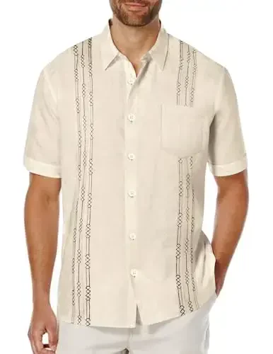 COOFANDY Mens Cuban Guayabera Shirt Short Sleeve Linen Button Down Shirts Casual Summer Beach Tops - MODAZONE