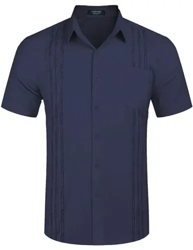COOFANDY Mens Cuban Guayabera Shirt Short Sleeve Linen Button Down Shirts Casual Summer Beach Tops - 4
