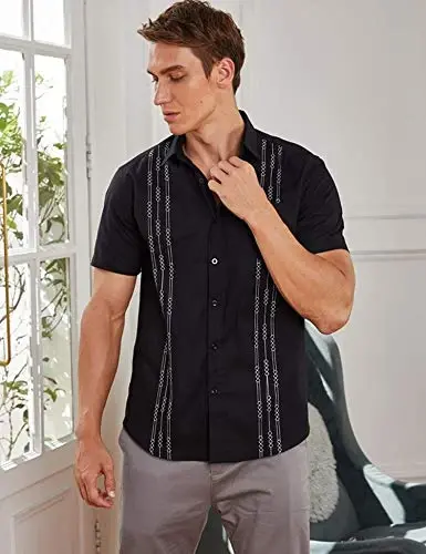 COOFANDY Mens Cuban Guayabera Shirt Short Sleeve Linen Button Down Shirts Casual Summer Beach Tops - 2