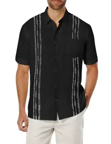 COOFANDY Mens Cuban Guayabera Shirt Short Sleeve Linen Button Down Shirts Casual Summer Beach Tops - 1