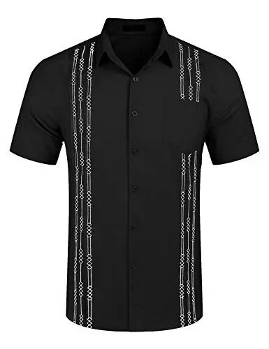 COOFANDY Mens Cuban Guayabera Shirt Short Sleeve Linen Button Down Shirts Casual Summer Beach Tops - 4