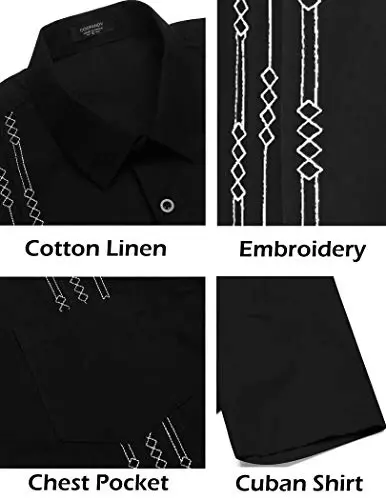 COOFANDY Mens Cuban Guayabera Shirt Short Sleeve Linen Button Down Shirts Casual Summer Beach Tops - 5