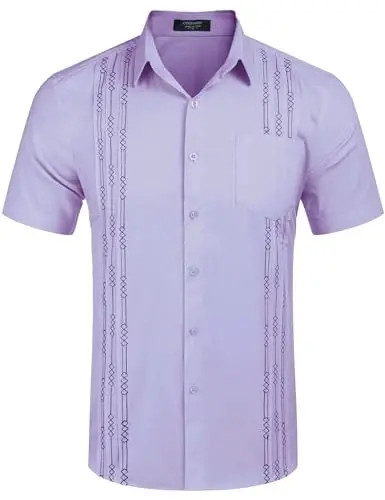 COOFANDY Mens Cuban Guayabera Shirt Short Sleeve Linen Button Down Shirts Casual Summer Beach Tops - 4