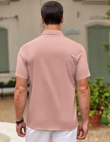 COOFANDY Mens Cuban Guayabera Shirt Short Sleeve Linen Button Down Shirts Casual Summer Beach Tops - 6