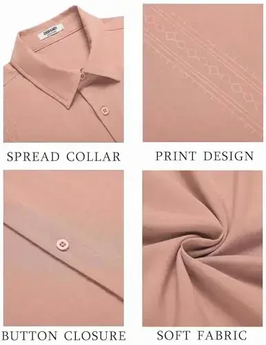 COOFANDY Mens Cuban Guayabera Shirt Short Sleeve Linen Button Down Shirts Casual Summer Beach Tops - 5