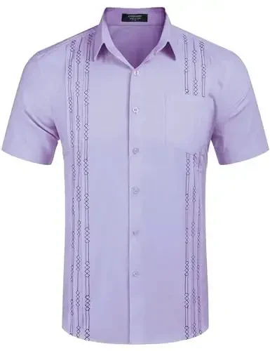 COOFANDY Mens Cuban Guayabera Shirt Short Sleeve Linen Button Down Shirts Casual Summer Beach Tops - 4