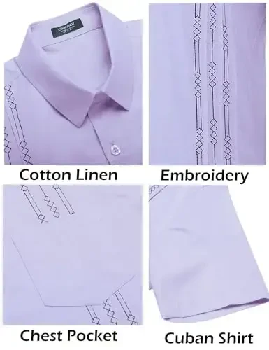COOFANDY Mens Cuban Guayabera Shirt Short Sleeve Linen Button Down Shirts Casual Summer Beach Tops - 5