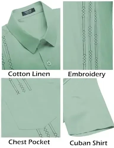 COOFANDY Mens Cuban Guayabera Shirt Short Sleeve Linen Button Down Shirts Casual Summer Beach Tops - 5