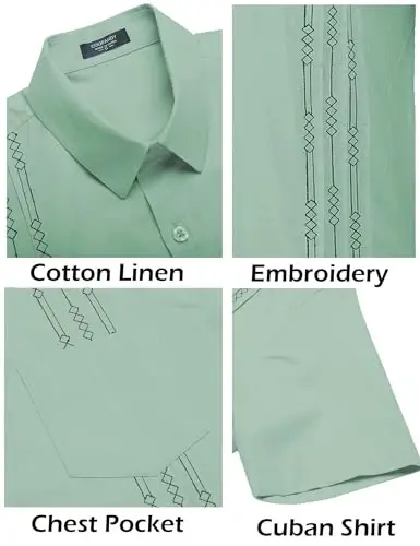 COOFANDY Mens Cuban Guayabera Shirt Short Sleeve Linen Button Down Shirts Casual Summer Beach Tops - 5