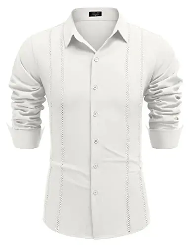 COOFANDY Mens Cuban Guayabera Shirt Casual Button Down Shirts Long Sleeve Summer Beach Shirts - 5