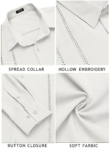 COOFANDY Mens Cuban Guayabera Shirt Casual Button Down Shirts Long Sleeve Summer Beach Shirts - 6