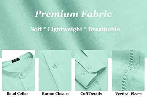 COOFANDY Men's Cuban Guayabera Shirts Casual Long Sleeve Button Down Shirts Band Collar Linen Summer Beach Shirts - 6