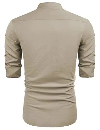COOFANDY Erkek Küba Guayabera Gömlekleri Günlük Uzun Kollu Düğmeli Gömlekler Band Yaka Keten Yazlık Plaj Gömlekleri - 5