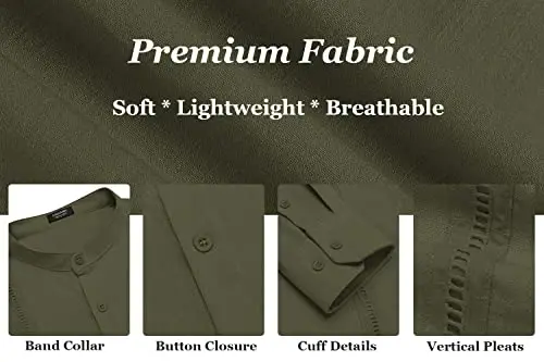 COOFANDY Men's Cuban Guayabera Shirt Casual Long Sleeve Button Down Shirts Band Collar Linen Summer Beach Shirt - 6