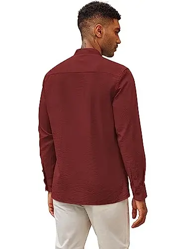 COOFANDY Men's Cuban Guayabera Shirt Casual Long Sleeve Button Down Shirts Band Collar Linen Summer Beach Shirt - 3