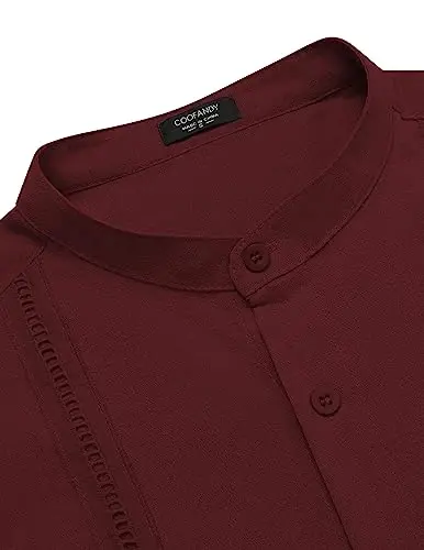 COOFANDY Erkek Küba Guayabera Gömlekleri Günlük Uzun Kollu Düğmeli Gömlekler Hakim Yaka Keten Yazlık Plaj Gömlekleri 
