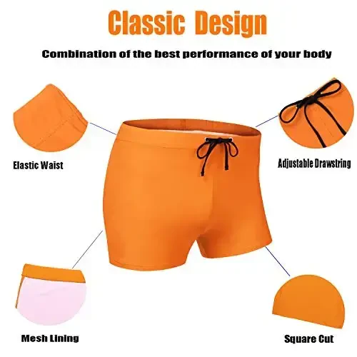 COOFANDY Mens Swim Briefs Square Cut Swim Trunk Swimming Short Swimwear Boardshort S-XXL - 4