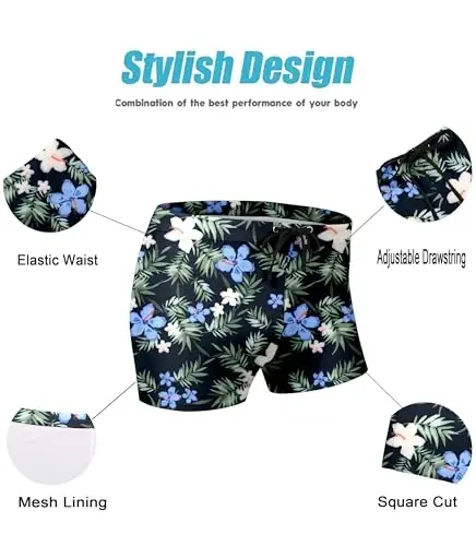 COOFANDY Mens Swim Briefs Square Cut Swim Trunk Swimming Short Swimwear Boardshort S-XXL - 4