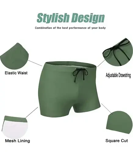 COOFANDY Mens Swim Briefs Square Cut Swim Trunk Swimming Short Swimwear Boardshort S-XXL - 4