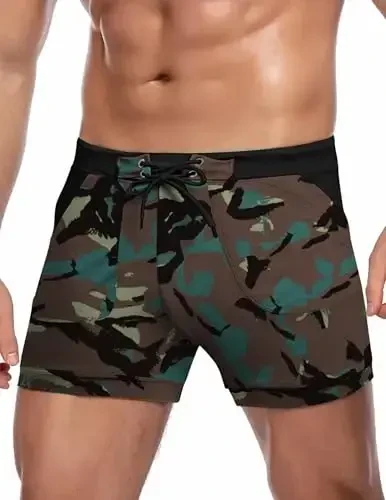 COOFANDY Men's Swimsuit Camo Quick Dry Mens Swimming Shorts Trunks with Pockets 