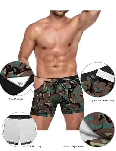 COOFANDY Men's Swimsuit Camo Quick Dry Mens Swimming Shorts Trunks with Pockets - 3