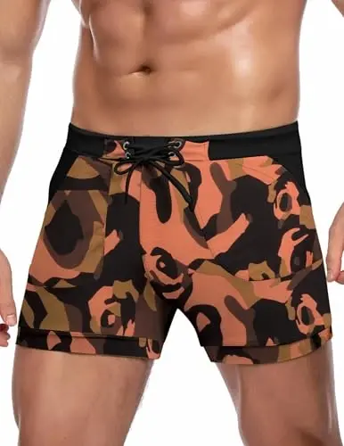 COOFANDY Men's Swimsuit Camo Quick Dry Mens Swimming Shorts Trunks with Pockets 