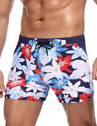 COOFANDY Swim Trunks for Men Sexy Swim Brief Square Leg Swimsuit Swimming Short Bathing Suit with Pocket S-XXL - 1