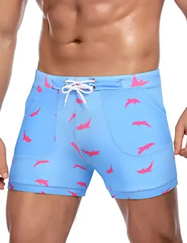 COOFANDY Swim Trunks for Men Sexy Swim Brief Square Leg Swimsuit Swimming Short Bathing Suit with Pocket S-XXL - 1