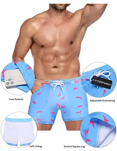 COOFANDY Swim Trunks for Men Sexy Swim Brief Square Leg Swimsuit Swimming Short Bathing Suit with Pocket S-XXL - 4