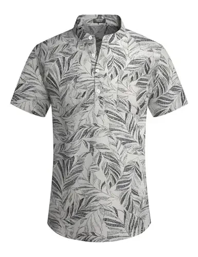 COOFANDY Men's Cotton Linen Henley Shirt Short Sleeve Hippie Casual Beach T-Shirts with Pocket - 4