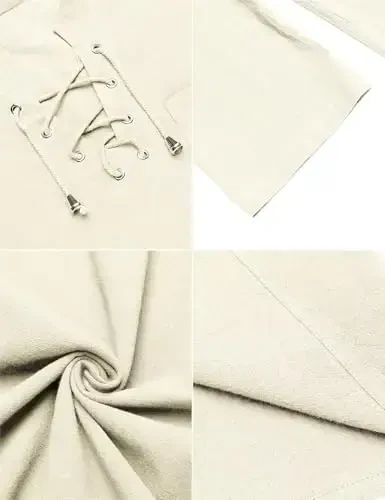 COOFANDY Men's Cotton Linen Tank Top Shirts Casual Sleeveless Lace Up Beach Hippie Tops Bohemian Renaissance Pirate Tunic - 6