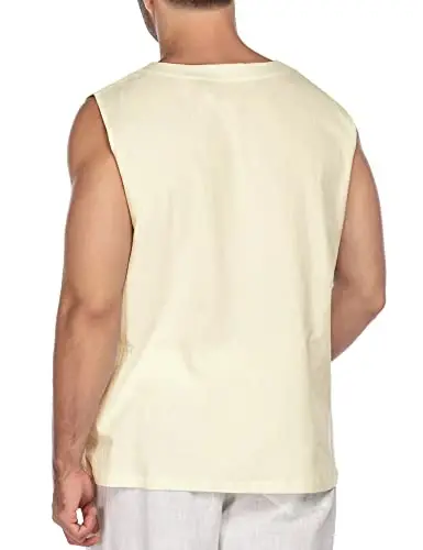 COOFANDY Men's Cotton Linen Tank Top Shirts Casual Sleeveless Lace Up Beach Hippie Tops Bohemian Renaissance Pirate Tunic - 5