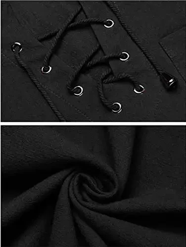 COOFANDY Men's Cotton Linen Tank Top Shirts Casual Sleeveless Lace Up Beach Hippie Tops Bohemian Renaissance Pirate Tunic - 6