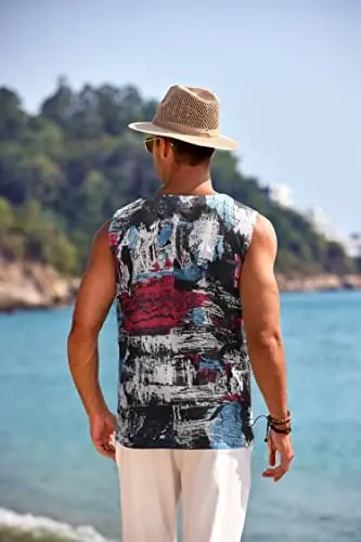 COOFANDY Men's Cotton Linen Tank Top Shirts Casual Sleeveless Lace Up Beach Hippie Tops Bohemian Renaissance Pirate Tunic - 3