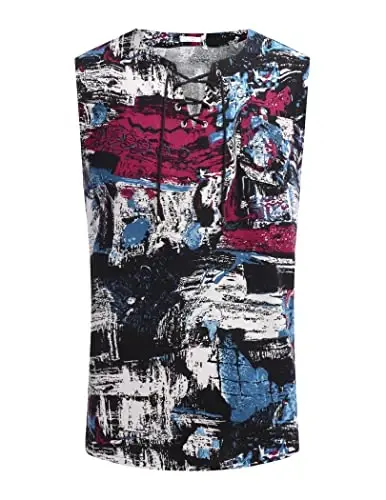 COOFANDY Men's Cotton Linen Tank Top Shirts Casual Sleeveless Lace Up Beach Hippie Tops Bohemian Renaissance Pirate Tunic - 4