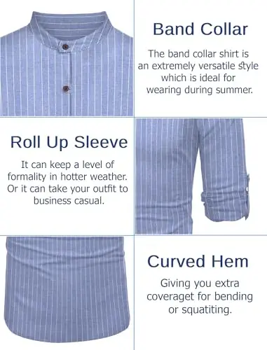 COOFANDY Men's Cotton Linen Henley Shirt Casual Beach Hippie Shirts Long Sleeve T-Shirts - 5