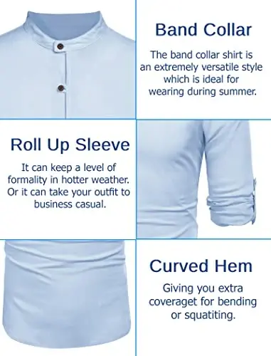 COOFANDY Men's Cotton Linen Henley Shirt Casual Beach Hippie Shirts Long Sleeve T-Shirts - 5