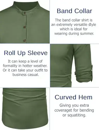 COOFANDY Men's Cotton Linen Henley Shirt Casual Beach Hippie Shirts Long Sleeve T-Shirts - MODAZONE