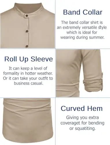 COOFANDY Men's Cotton Linen Henley Shirt Casual Beach Hippie Shirts Long Sleeve T-Shirts - 5