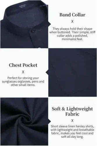 COOFANDY Men's Cotton Linen Henley Shirt Short Sleeve Hippie Casual Beach T-Shirts with Pocket - 5